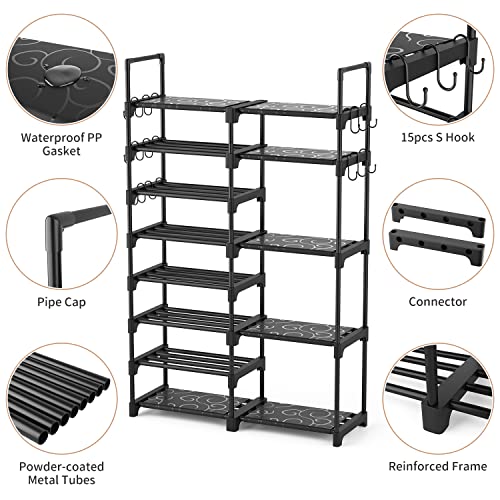 Shoe Rack Organizer (Black / 8 Tier - 2 Row（33.4''W）)