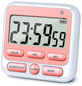 4-in-1 Digital Timer with Count Up/Down, Clock & Alarm, Ring & Silent Modes (Pink)