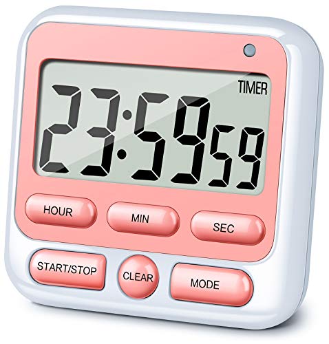 4-in-1 Digital Timer with Count Up/Down, Clock & Alarm, Ring & Silent Modes (Pink)