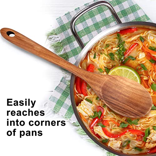 14" Long Teak Wood Utensils Set for Cooking Spatula Non Toxic Wooden Spoons (2 spoons+2 spatulas)