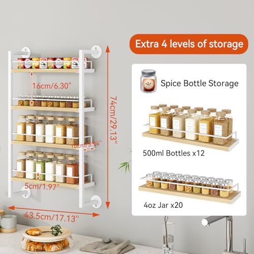 4 Tier Spice Rack Wall Mount for Kitchen (4 Tier / Natural)