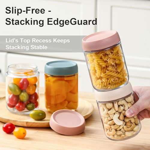 12 pack 16oz Glass jars with Airtight Lids (Multicolor-12pack-16oz)