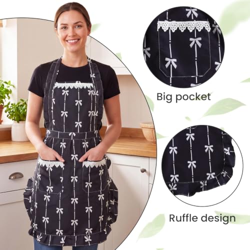 Funny Aprons for Women with Pockets (Black Bow)