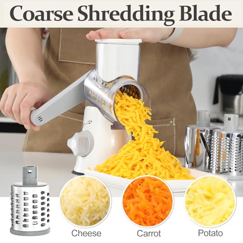 Rotary Cheese Grater Hand Crank Cheese Shredder for Fresh Cheese (5 BLADES / White)