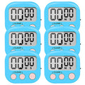 6 Pack Small Digital Kitchen Timer Magnetic Back and ON (Blue)