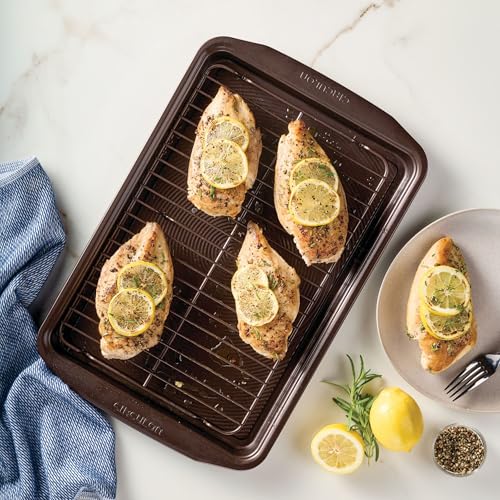 Nonstick Bakeware Set with Nonstick Cookie Sheet (Set (Sheet & Cooling Rack) / Chocolate)