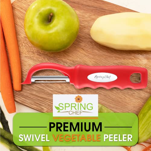 Swivel Vegetable Peeler for Kitchen with Soft Grip Handle (Red)