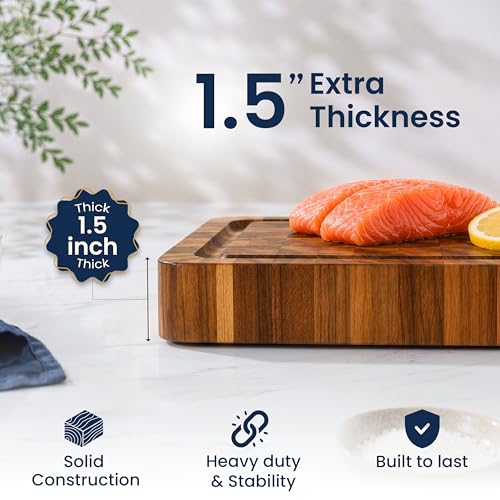 End Grain Acacia Wood Cutting Board for Kitchen 24x18x1.5 in (Natural / 24"L x 18"W)