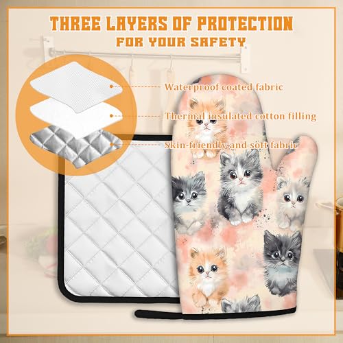 Cute Cat Oven Mitts and Pot Holders (Cute Cat)