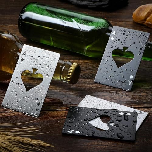 Poker Card Bottle Openers Stainless Steel Poker Card Beer Ace Bottle Cap Openers for Wedding Birthday Party Bridal Shower Table Tools Supplies (Silver, Black)