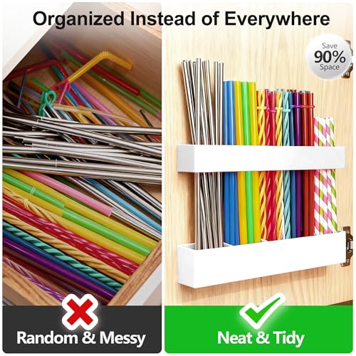 9.5” Large Acrylic Straw Holder for Cabinet Door (Large / White)