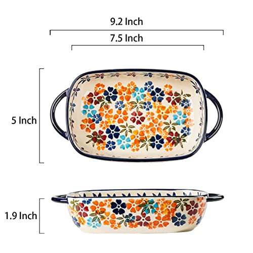 Colorful Cherry Blossom Flowers Vintage Style Ceramic Bakeware Dish Casserole Dish Baking Pan Lasagna Pans with Handles for Oven (Colorful Flowers / 22 OZ)