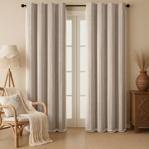 Khaki Brown Boho Blackout Curtains 90 Inch 2 Panels with Tassels (Khaki Brown / 52"W x 90"L (Pack of 2))