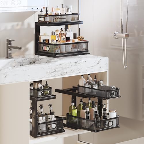2 Pack Under Sink Organizer With Next (Black / 2 Pack-15.5"Dx12.4"-16.5"H)