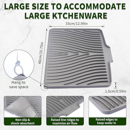 Silicone Dish Drying Mat for Kitchen Counter (Gray / 16" x 13")