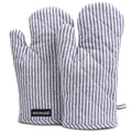 Oven Mitts Heat Resistant Kitchen Gloves (Oven Gloves / Ticking Navy Blue)