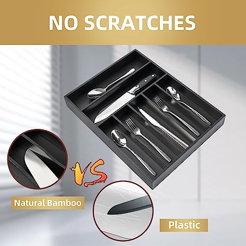 Bamboo Silverware Holder Drawer Utensil Organizer with 7 Slots Black (7 Slots / Black)