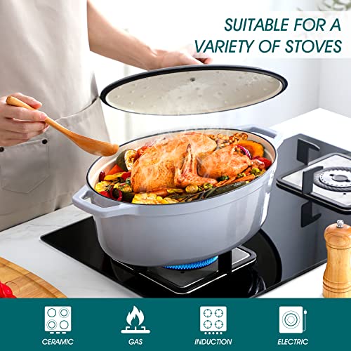 9.3 Qt Oval Enameled Cast Iron Dutch Oven with Lid (9.3 Qt-oval / Grey)