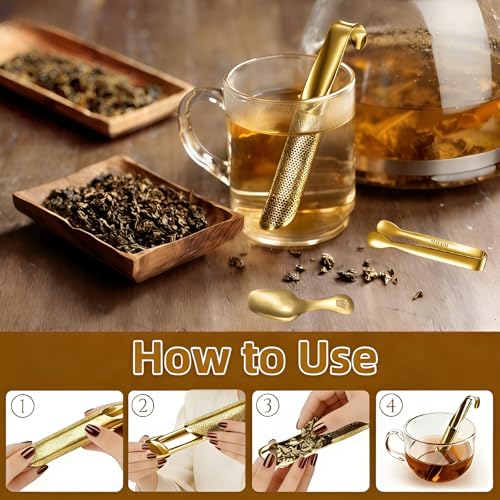 2 Pcs Tea Infuser with Hook Handle (Gold)