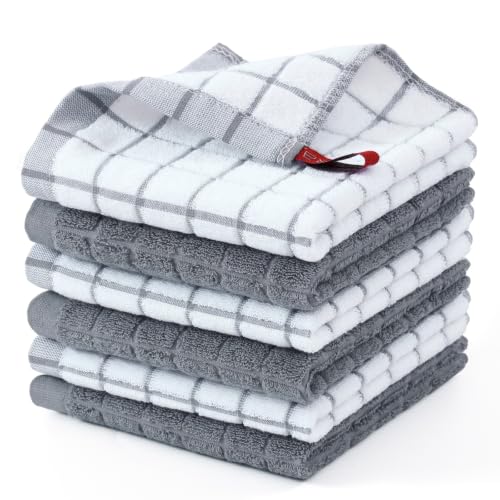 Premium Cotton Kitchen Dish Cloths 12"x 12" (Grey / 12" X 12" - 6 Pack)