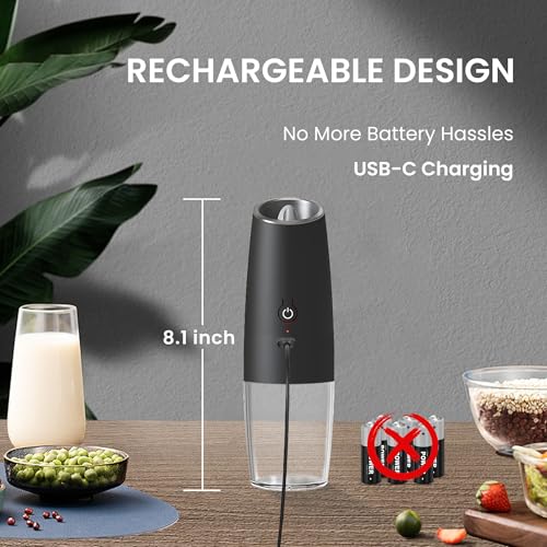 Rechargeable Gravity Salt Pepper Grinder Set (Rechargeable/2pcs/Black)