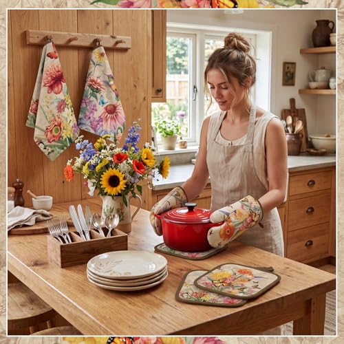 12 Pcs Summer Hummingbird Kitchen Accessories Set (Retro Flowers)