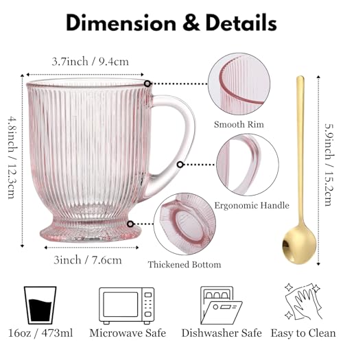 Pink Glass Coffee Mugs Set of 4 (Pink / Set of 4)