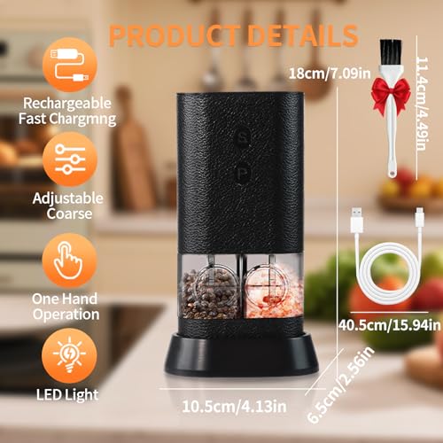 Dual Chamber Electric Pepper and Salt Grinder (Black/Leather)