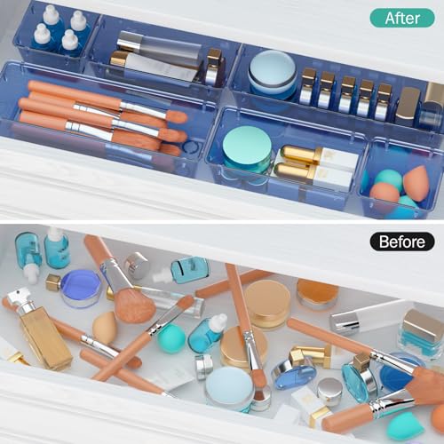 9 Pack Clear Drawer Organizer Set (Dark Blue / 9 PCS)