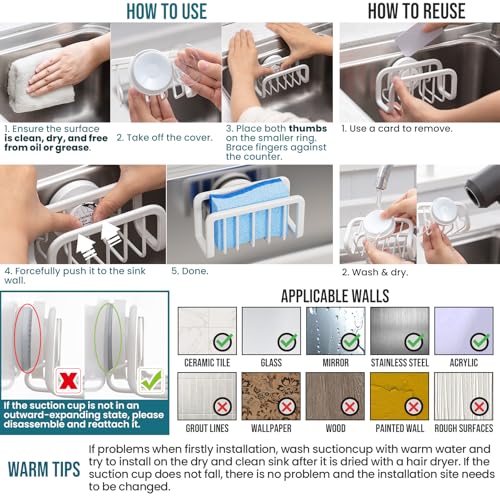 Sink Caddy with Strong Suction Cup (5.1" x 2.3" / White)