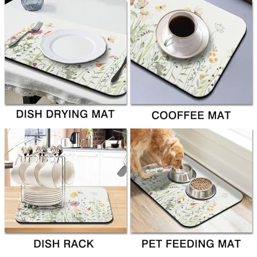 Dish Drying Mat 2 (Butterflies and Flowers / 2-Pack)