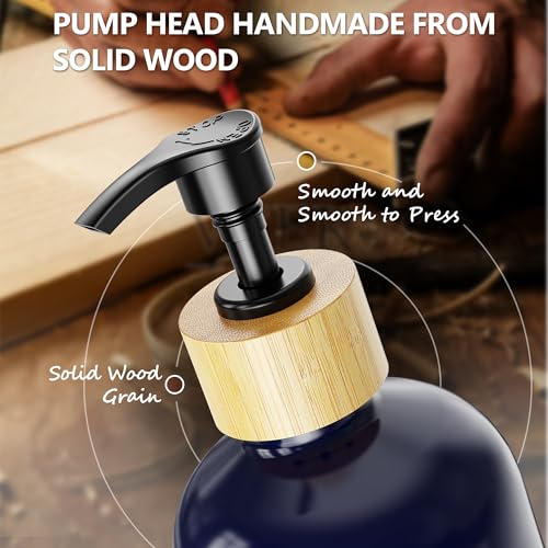 Kitchen Dish Soap Dispenser Set with 2 Pack 16.9oz Amber Glass Bottle and Sponge Holder (Navy Blue Set)