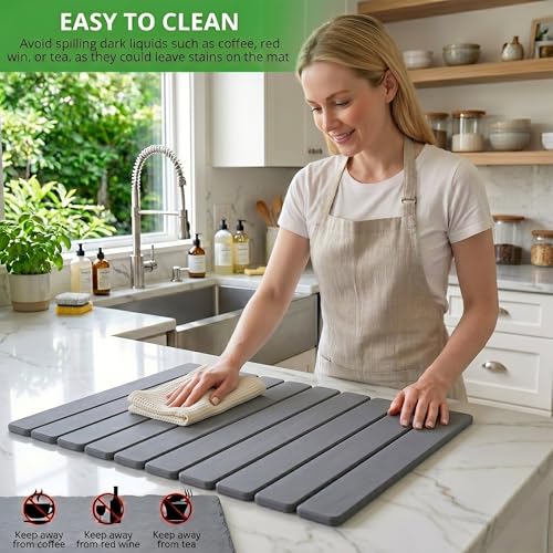 Stone Drying Mat for Kitchen Counter 16x24 Inch (Grey Set)