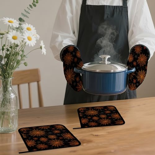 Halloween Oven Mitts and Pot Holders Set (Halloween Spider Web)