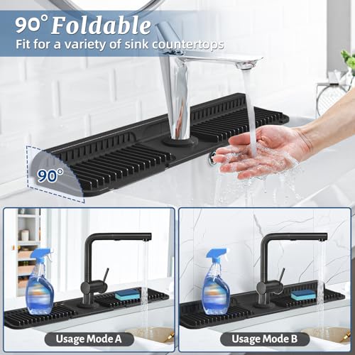 24 Inch Faucet Mat for Kitchen Sink Splash Guard (Black / 23.6" x 5.5")