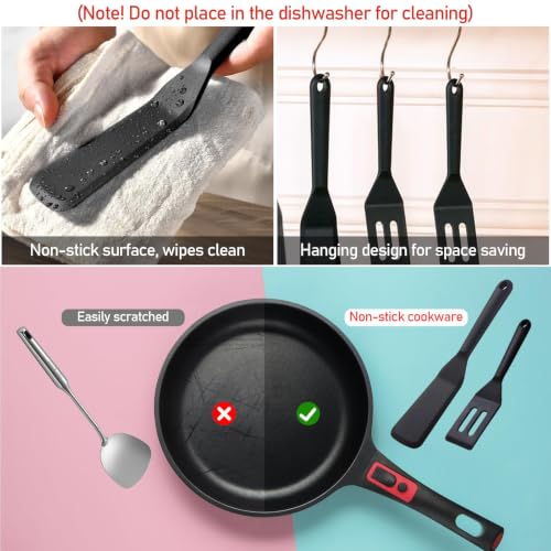 3 Pack Silicone Slotted Spatula Set BBQ Clamp for Grilling (3 Pack Black)