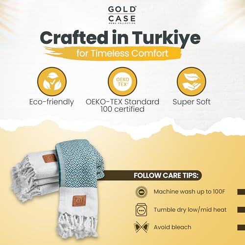 Gold CASE Turkish Hand Towels for Bathroom & Kitchen (Teal / 20x40"-Aphrodite)