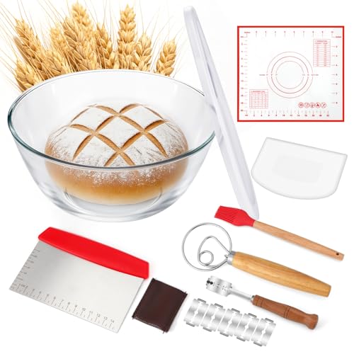 7 Pcs 4.7 Quart Large Glass Bowl for Bread Starter Mixing Bowl (4.7 Quart)