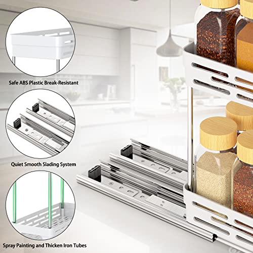 Pull Out Spice Rack Organizer for Cabinet (White / 3 Pack)