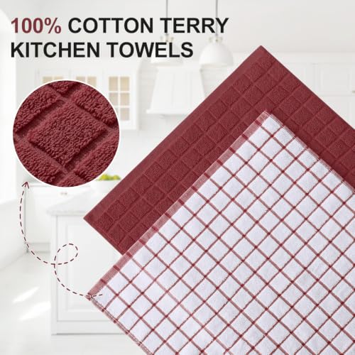Large Premium Cotton Kitchen Towels 16"x 28" (Rust / 16" X 28" - 12 Pack)