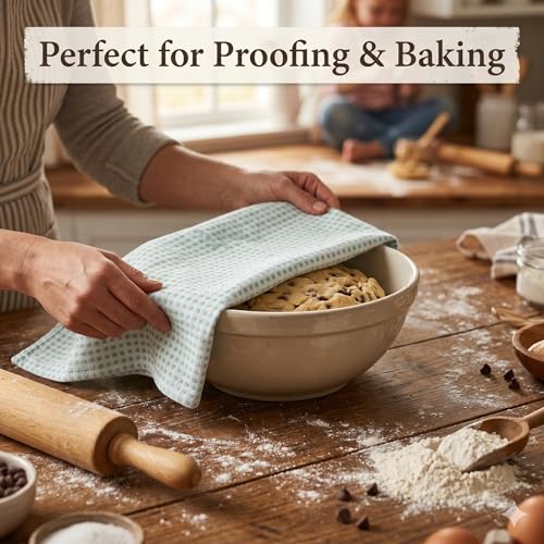 Kitchen Towels Cotton Dish Towels 20”x30” (30" x 20" (Set of 6) / 117 Dot Check Aqua)