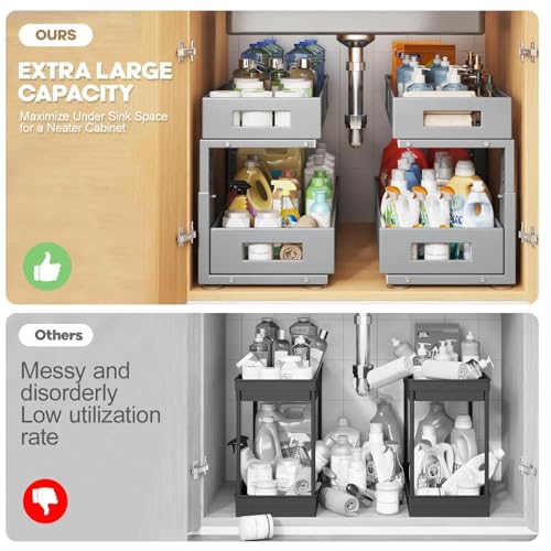 2 Packs 21IN Depth Under Sink Organizer (Gun Gray / 2 Pack-21"Dx11.6"-16.7" H)
