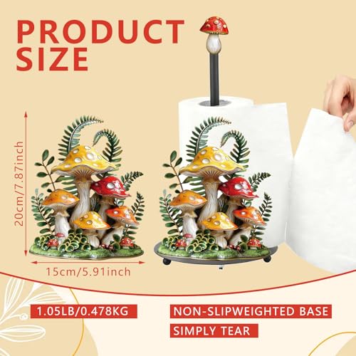 Mushroom Paper Towel Holder with Round Base Mushroom Bathroom Decor Gifts Rustic Dispenser Kitchen Paper Holder Stand for Christmas Housewarming Farmhouse Countertop Toilet Home Accessories (Mushroom)