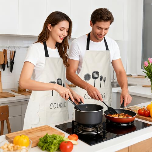 Women Kitchen Apron with Hand Wipe Pockets (White)