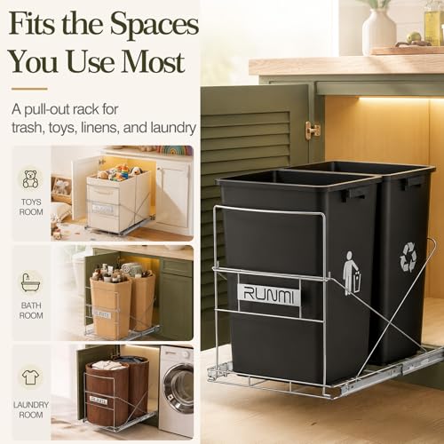 Double Pull Out Trash Can Under Cabinet with Handle (Silver / Double)