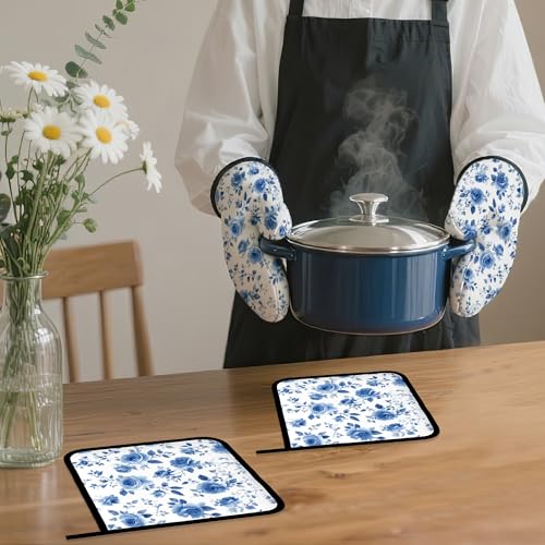 Vintage Blue Rose Oven Mitts and Pot Holders (Vintage Blue Rose)