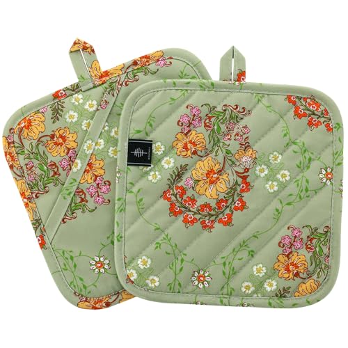 Pot Holders for Kitchen Heat Resistant Hot Pads for Countertops Oven Pot Holders Cotton Potholders for Kitchen Cooking Baking (Sweet Flowers)