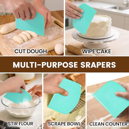 Dough Scraper Set with 2 Flexible Bowl Scrapers (Black/Blue)