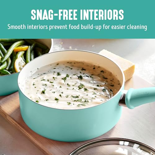 2.5QT Ceramic Nonstick Saucepan with Glass Lid (2.5 Quarts / Turquoise)