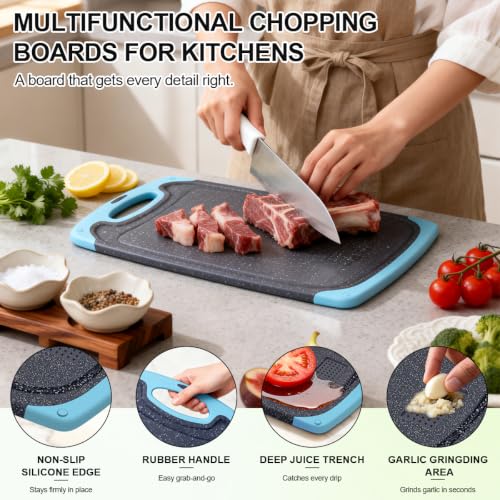 Plastic Cutting Boards for Kitchen non BPA (Aqua / Large)